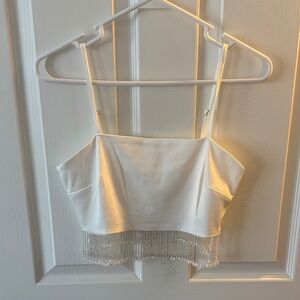 12th Tribe White Beaded Fringe Crop Top
